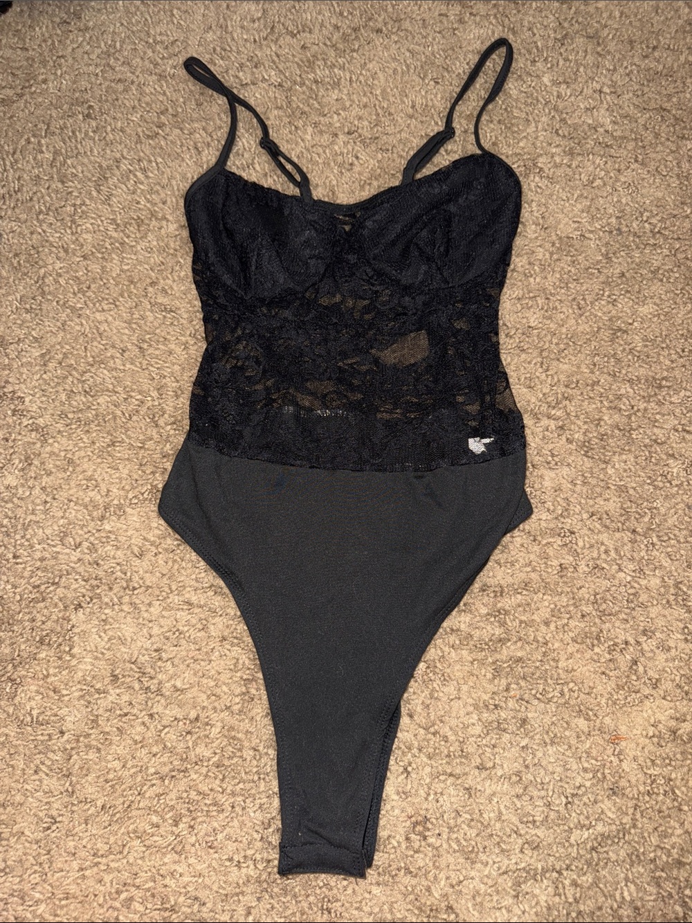Black Lace Bodysuit with Sheer Lace Panel